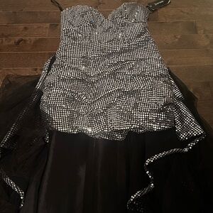 Jovani Black and Silver Strapless Dress